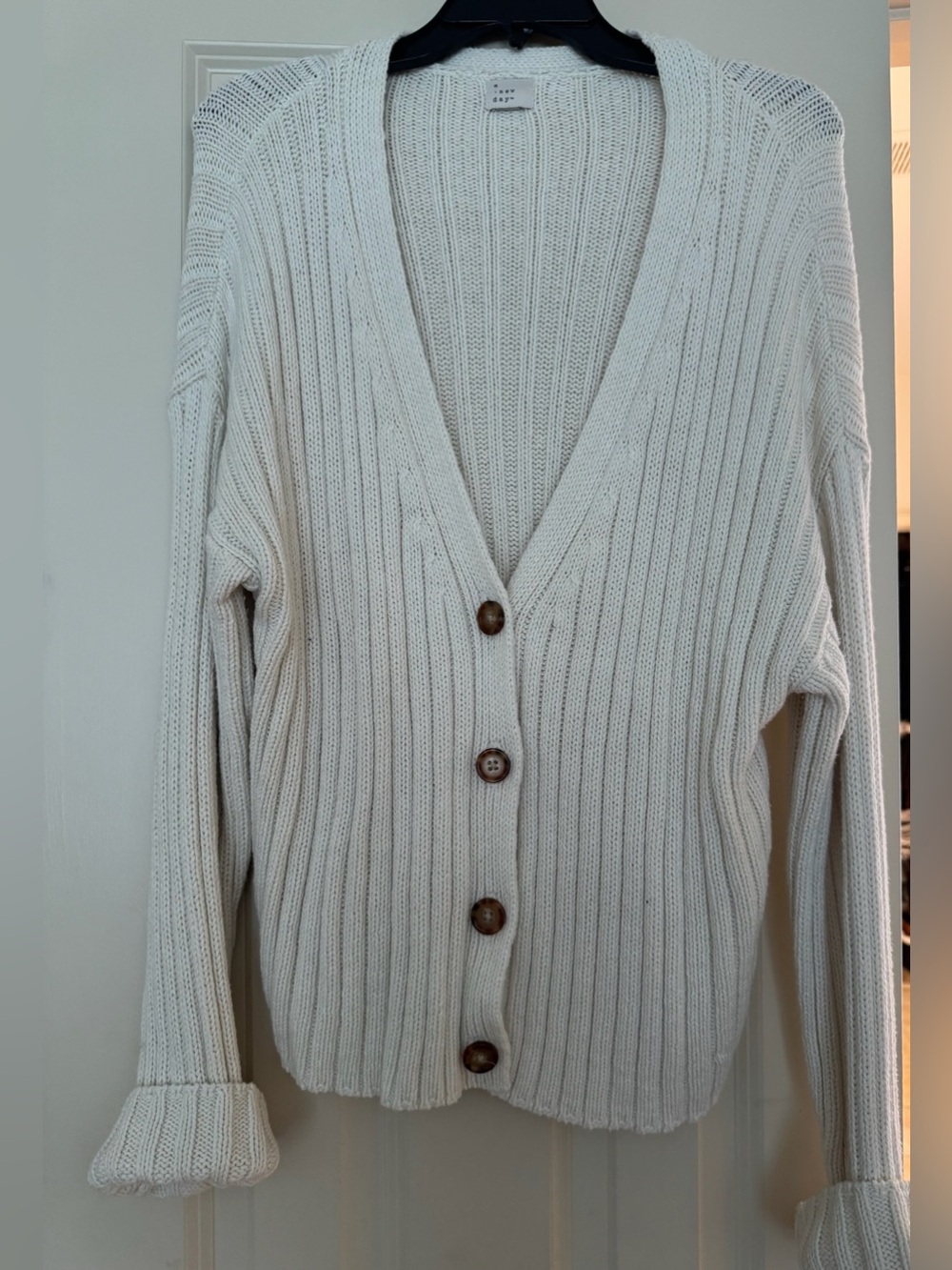 a new day Cream Ribbed Button-Front Cardigan